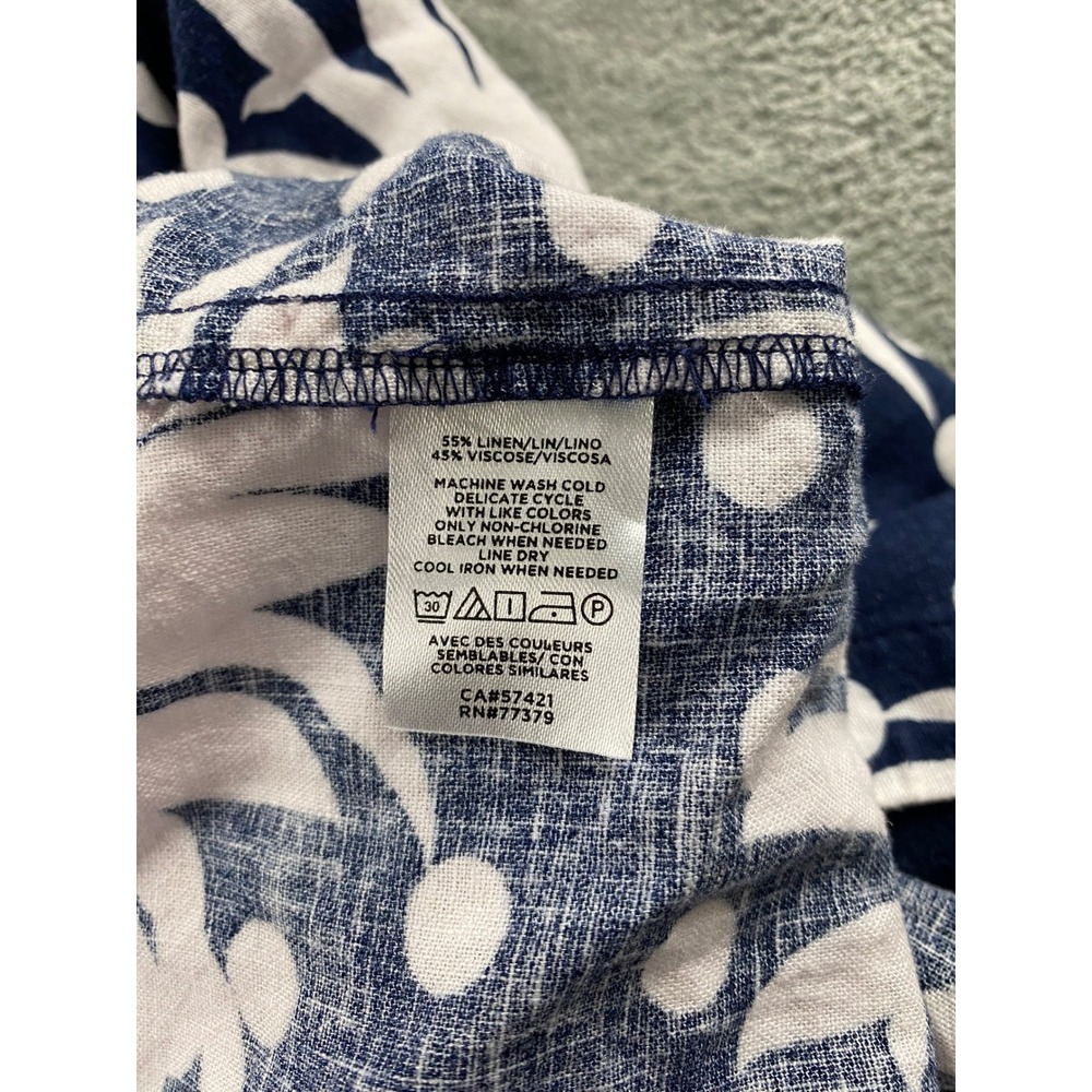 Ann Taylor XXL Navy Blue White Pineapple Polka Dot Linen Blend Cap Sleeve Blouse - Picture 8 of 8